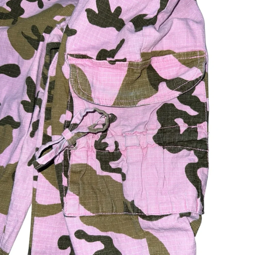Vintage Y2K Miss Sixteen Pink Camo Cargo Pants 5 / 30 Tie Hem Pockets Parachute